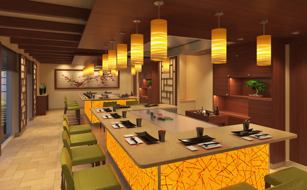 A rendering of the Teppanyaki restaurant on the Carnival Horizon.